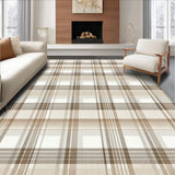 Ultra Soft Area Rug, Non Slip, Stain Resistant, Washable Area Rugs for Living Room, Bedroom, Contemporary Neutral Plaid Area with Beige and Light Brown Toned Squares(Beige)