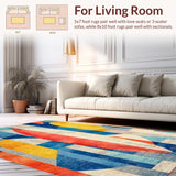Ultra Soft Area Rug, Non Slip, Stain Resistant, Washable Area Rugs for Living Room, Bedroom, Coastal Surfboard Mosaic Rug with Bold Shapes and Vibrant Nautical Color Blocks(Blue)