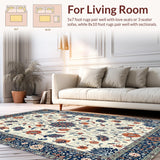 Ultra Soft Area Rug, Non Slip, Stain Resistant, Washable Area Rugs for Living Room, Bedroom, Transitional Vintage Floral Elegance(White)
