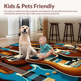Ultra Soft Area Rug, Non Slip, Stain Resistant, Washable Area Rugs for Living Room, Bedroom, Modern Graphic Bass Guitar Imagery(Brown)