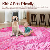 Ultra Soft Area Rug, Non Slip, Stain Resistant, Washable Area Rugs for Living Room, Bedroom, Playful Shaggy Love Design(Pink)