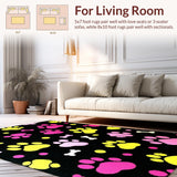 Ultra Soft Area Rug, Non Slip, Stain Resistant, Washable Area Rugs for Living Room, Bedroom, Eclectic Puppy Paw Pattern Composition(Black)