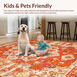 Ultra Soft Area Rug, Non Slip, Stain Resistant, Washable Area Rugs for Living Room, Bedroom, Contemporary Bright Floral Impression(Orange)