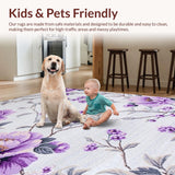 Ultra Soft Area Rug, Non Slip, Stain Resistant, Washable Area Rugs for Living Room, Bedroom, Rustic White Blossom Aesthetic(Purple)