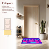 Ultra Soft Area Rug, Non Slip, Stain Resistant, Washable Area Rugs for Living Room, Bedroom, Whimsical Colorful Tile Arrangement(Purple)