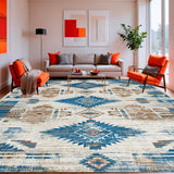 Ultra Soft Area Rug, Non Slip, Stain Resistant, Washable Area Rugs for Living Room, Bedroom, Sedona Collection Over Dyed Southwest Area Blue Beige(White)