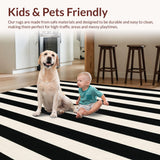 Ultra Soft Area Rug, Non Slip, Stain Resistant, Washable Area Rugs for Living Room, Bedroom, Chic Linear Stripe Rug with Bold Contrasting Bands and Modern Graphic Layout(Black)