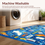 Ultra Soft Area Rug, Non Slip, Stain Resistant, Washable Area Rugs for Living Room, Bedroom, Sea Adventure Alphabet Ocean Animal Carpet Early Learning Playmat(Blue)