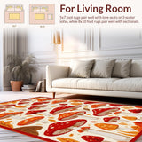 Ultra Soft Area Rug, Non Slip, Stain Resistant, Washable Area Rugs for Living Room, Bedroom, Cozy Rustic Mushroom Print Decor(Orange)