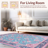 Ultra Soft Area Rug, Non Slip, Stain Resistant, Washable Area Rugs for Living Room, Bedroom, Elegant Antique Ogee Design(Blue)
