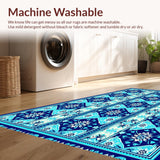 Ultra Soft Area Rug, Non Slip, Stain Resistant, Washable Area Rugs for Living Room, Bedroom, Floral Low Pile Dining Room Carpet Non-Slip(Blue)