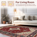 Ultra Soft Area Rug, Non Slip, Stain Resistant, Washable Area Rugs for Living Room, Bedroom, Timeless Vintage Medallion Artistry(Red)