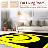 Ultra Soft Area Rug, Non Slip, Stain Resistant, Washable Area Rugs for Living Room, Bedroom, Retro Smiley Face Geometric Style(Yellow)