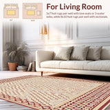 Ultra Soft Area Rug, Non Slip, Stain Resistant, Washable Area Rugs for Living Room, Bedroom, Vintage Hexagon Round Beige/Burgundy(Beige)