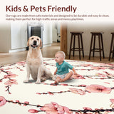 Ultra Soft Area Rug, Non Slip, Stain Resistant, Washable Area Rugs for Living Room, Bedroom, Elegant Cherry Blossom Bath With Floral Design For Shower Space(Pink)