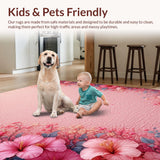 Ultra Soft Area Rug, Non Slip, Stain Resistant, Washable Area Rugs for Living Room, Bedroom, Elegant Pink Floral Bathroom Non-Slip Rug Set(Pink)