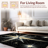 Ultra Soft Area Rug, Non Slip, Stain Resistant, Washable Area Rugs for Living Room, Bedroom, Trendy Cosmic Linear Arrangement(Gold)