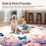 Ultra Soft Area Rug, Non Slip, Stain Resistant, Washable Area Rugs for Living Room, Bedroom, Bright Botanical Playful Design(Pink)