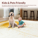 Ultra Soft Area Rug, Non Slip, Stain Resistant, Washable Area Rugs for Living Room, Bedroom, Lively Geometric Rainbow Fusion(Gold)