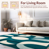Ultra Soft Area Rug, Non Slip, Stain Resistant, Washable Area Rugs for Living Room, Bedroom, Chic Geometric Area with Teal and Cream Overlapping Shapes(Blue)