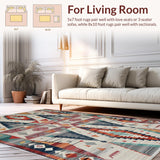 Ultra Soft Area Rug, Non Slip, Stain Resistant, Washable Area Rugs for Living Room, Bedroom, Vibrant Tribal Diamond Motif(Red)