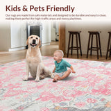 Ultra Soft Area Rug, Non Slip, Stain Resistant, Washable Area Rugs for Living Room, Bedroom, Transitional Elegant Floral Fusion(Pink)