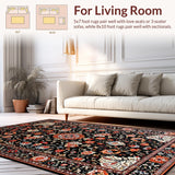Ultra Soft Area Rug, Non Slip, Stain Resistant, Washable Area Rugs for Living Room, Bedroom, Chic Vintage Floral Aesthetic(Black)