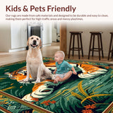 Ultra Soft Area Rug, Non Slip, Stain Resistant, Washable Area Rugs for Living Room, Bedroom, Colorful Whimsical Nature Pattern(Orange)