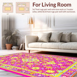 Ultra Soft Area Rug, Non Slip, Stain Resistant, Washable Area Rugs for Living Room, Bedroom, Rustic Vintage Patterned Accent(Pink)
