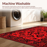 Ultra Soft Area Rug, Non Slip, Stain Resistant, Washable Area Rugs for Living Room, Bedroom, Artful Distressed Floral Composition(Red)
