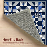 Ultra Soft Area Rug, Non Slip, Stain Resistant, Washable Area Rugs for Living Room, Bedroom, Navy Blue And Silver Modern Geometric Area With Symmetrical Design(Blue)