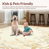 Ultra Soft Area Rug, Non Slip, Stain Resistant, Washable Area Rugs for Living Room, Bedroom, Ivory & Beige Round Stylized Floral Area(Beige)