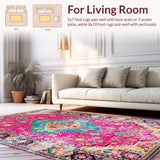Ultra Soft Area Rug, Non Slip, Stain Resistant, Washable Area Rugs for Living Room, Bedroom, Chic Multicolor Medallion Aesthetic(Pink)