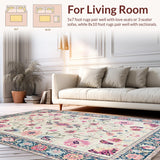 Ultra Soft Area Rug, Non Slip, Stain Resistant, Washable Area Rugs for Living Room, Bedroom, Chic Stained Glass Inspired Motif(Ivory)