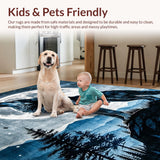 Ultra Soft Area Rug, Non Slip, Stain Resistant, Washable Area Rugs for Living Room, Bedroom, Rustic Gray Toned Animal Motif(Blue)
