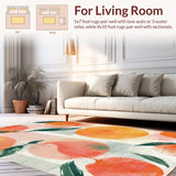 Ultra Soft Area Rug, Non Slip, Stain Resistant, Washable Area Rugs for Living Room, Bedroom, Peach Inspired Area Rug Blush Orange Green White Artistic Design(Orange)