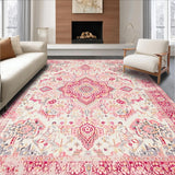 Ultra Soft Area Rug, Non Slip, Stain Resistant, Washable Area Rugs for Living Room, Bedroom, Stylish Boho Tiled Blossom Design(Ivory)