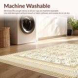 Ultra Soft Area Rug, Non Slip, Stain Resistant, Washable Area Rugs for Living Room, Bedroom, Tan Geometric Border Area Rug with Modern Boho Patterned Design for Home Decor(Ivory)