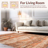 Ultra Soft Area Rug, Non Slip, Stain Resistant, Washable Area Rugs for Living Room, Bedroom, Elegant Ethnic Patterned Charm(Orange)