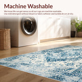 Ultra Soft Area Rug, Non Slip, Stain Resistant, Washable Area Rugs for Living Room, Bedroom, Contemporary Distressed Ogee Style(Blue)