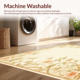 Ultra Soft Area Rug, Non Slip, Stain Resistant, Washable Area Rugs for Living Room, Bedroom, Artisan Floral Scroll Area with Timeless Botanical Embellishments(Beige)