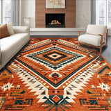 Ultra Soft Area Rug, Non Slip, Stain Resistant, Washable Area Rugs for Living Room, Bedroom, Vibrant Southwestern Rustic Aesthetic(Red)