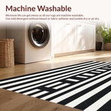Ultra Soft Area Rug, Non Slip, Stain Resistant, Washable Area Rugs for Living Room, Bedroom, Striped Modern Rug, Black White Design(Black)
