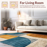 Ultra Soft Area Rug, Non Slip, Stain Resistant, Washable Area Rugs for Living Room, Bedroom, Abstract Checkered Brown Blue Living Room Rug(Gold)