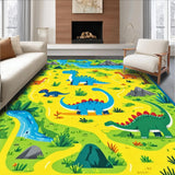 Ultra Soft Area Rug, Non Slip, Stain Resistant, Washable Area Rugs for Living Room, Bedroom, Brightly Colored Fossil Discovery Path(Yellow)