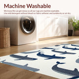 Ultra Soft Area Rug, Non Slip, Stain Resistant, Washable Area Rugs for Living Room, Bedroom, Coastal Grey Whale Artistry(White)