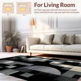 Ultra Soft Area Rug, Non Slip, Stain Resistant, Washable Area Rugs for Living Room, Bedroom, Vibrant Dynamic Swirls Illustration(Black)