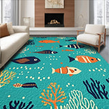 Ultra Soft Area Rug, Non Slip, Stain Resistant, Washable Area Rugs for Living Room, Bedroom, Vibrant Playful Marine Creatures Pattern(Blue)