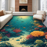 Ultra Soft Area Rug, Non Slip, Stain Resistant, Washable Area Rugs for Living Room, Bedroom, Enchanted Seabed Rug Showcasing Graceful Turtles Amid Tropical Coral Habitat(Blue)