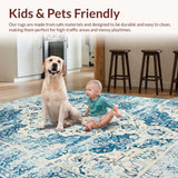 Ultra Soft Area Rug, Non Slip, Stain Resistant, Washable Area Rugs for Living Room, Bedroom, Elegant Light Blue Medallion Design(Blue)